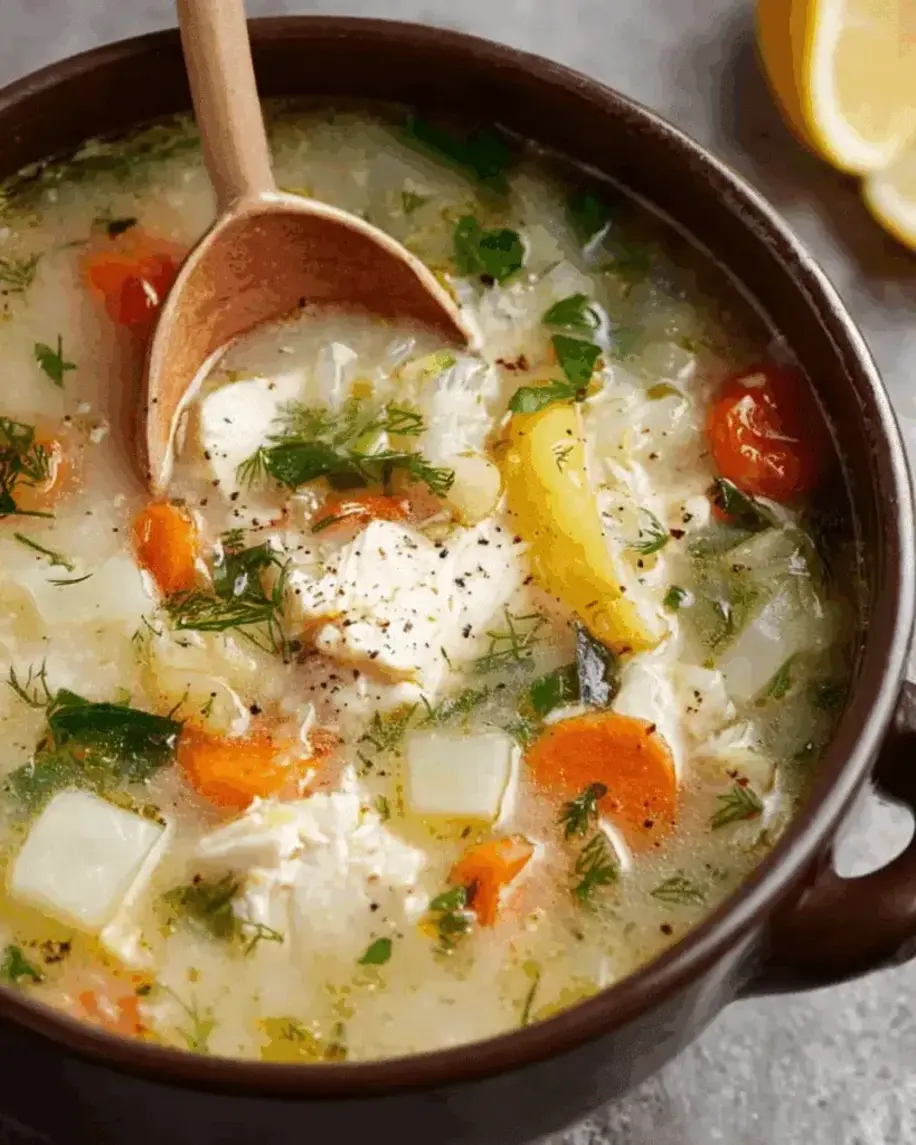 Greek Fish Soup with Egg Lemon Sauce Avgolemono