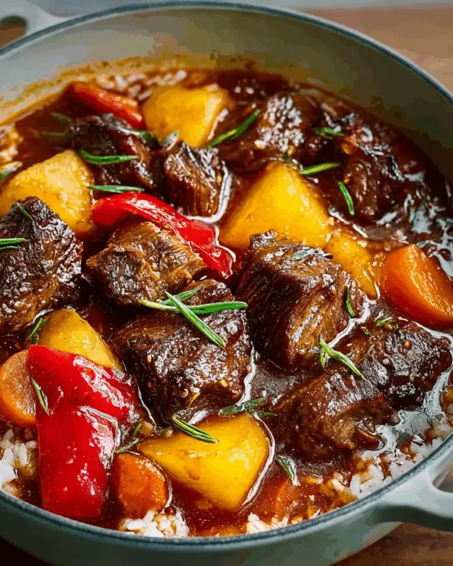 Slow Simmered Tomato Soy Braised Beef with Vegetables