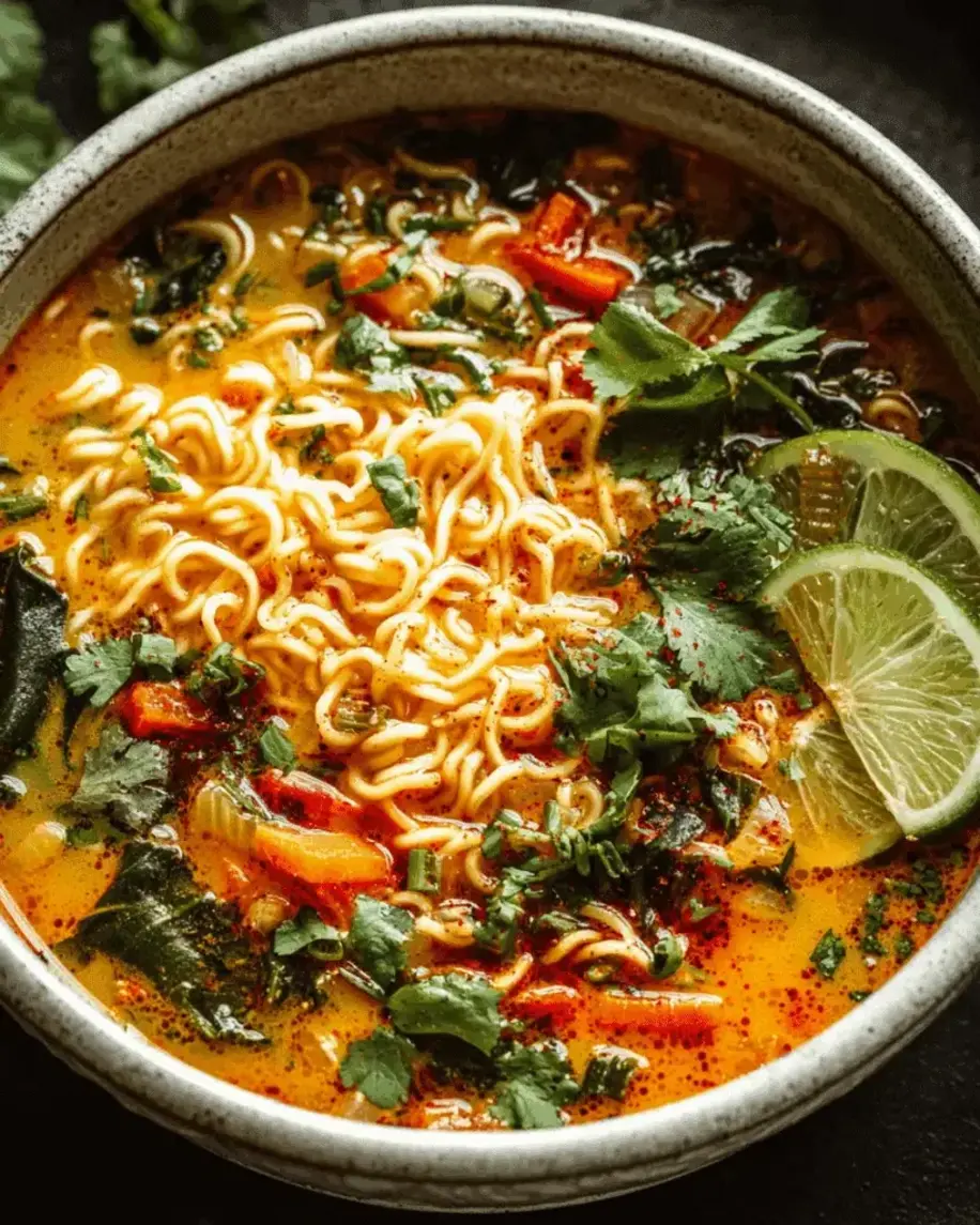 Coconut Curry Noodle Soup with Fresh Lime Herbs