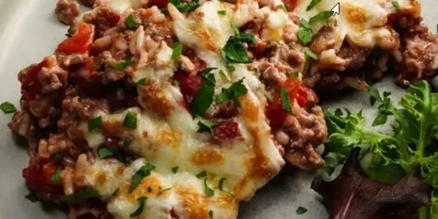 Cheesy ground beef rice casserole