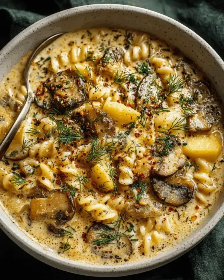 Creamy Celery Potato Mushroom Soup with Pasta