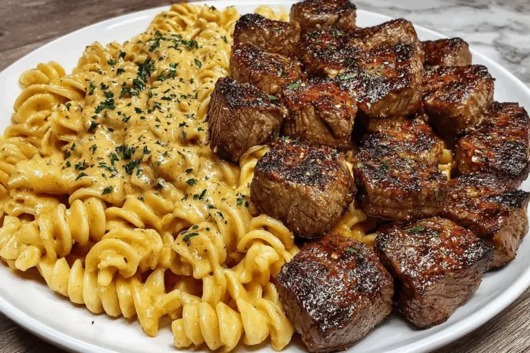 Spicy Garlic Butter Steak Bites with Creamy Cajun Twisted Pasta