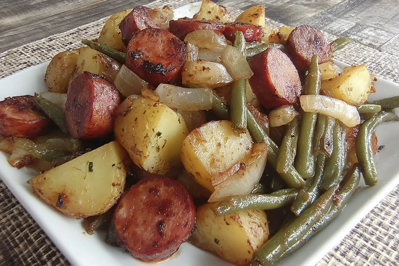 Smoked Sausage, Potatoes Green Beans Skillet