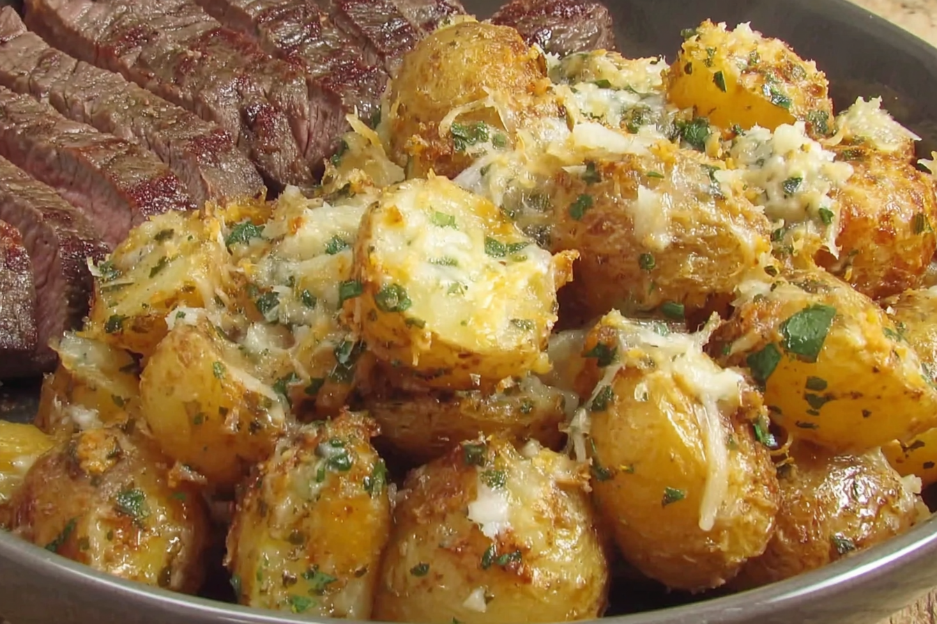 Easy Cheesy Garlic Ranch Potatoes with Steak