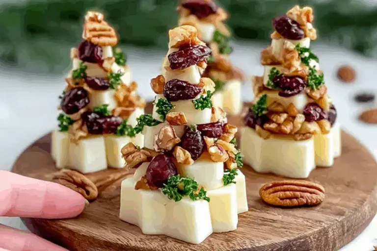 Mini Christmas Tree Brie Bites with Candied Pecans and Cranberries