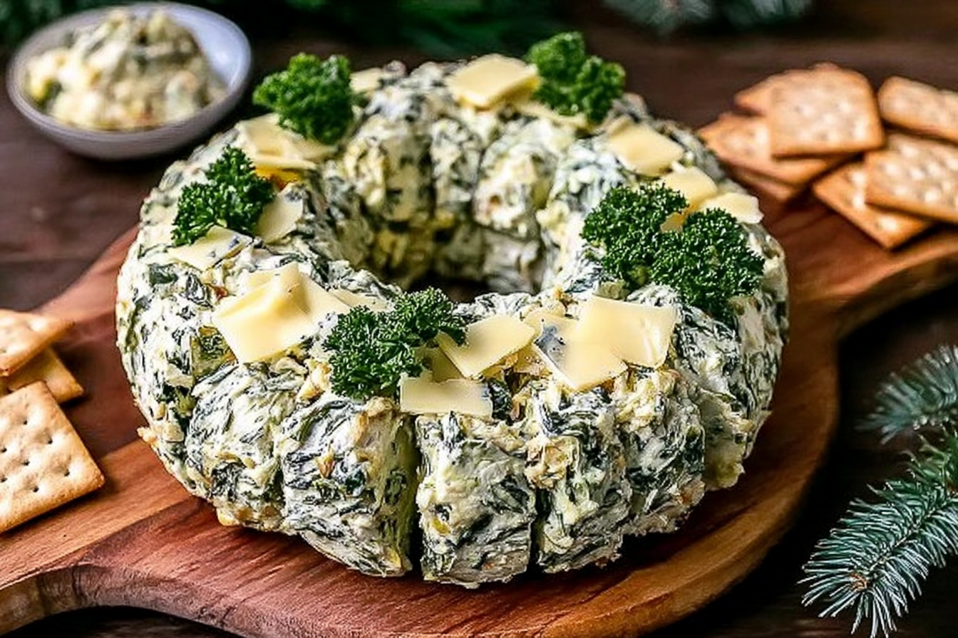 Christmas Spinach Artichoke Cheese Ball Wreath