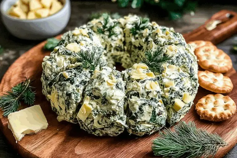 Christmas Spinach Artichoke Cheese Ball Wreath