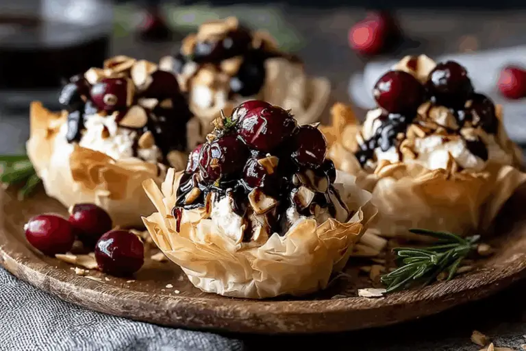 Cranberry Almond Goat Cheese Phyllo Cups with Maple Balsamic Glaze
