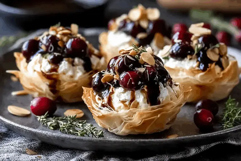 Cranberry Almond Goat Cheese Phyllo Cups with Maple Balsamic Glaze