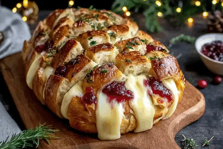 Garlic Herb Sourdough Bread Stuffed with Brie and Cranberry Sauce