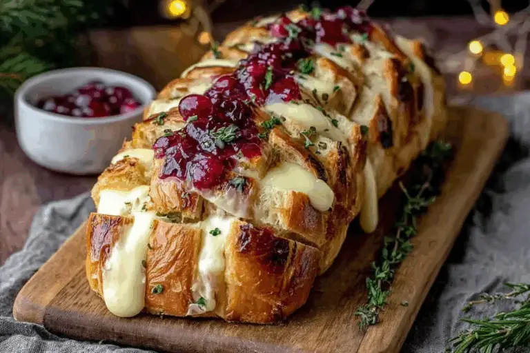 Garlic Herb Sourdough Bread Stuffed with Brie and Cranberry Sauce