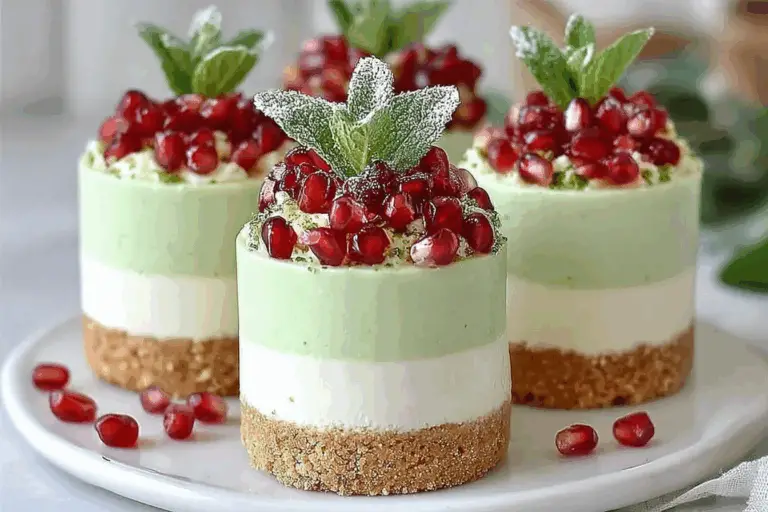 Elegant Layered Cheesecake Towers with Pomegranate Jewels Fresh Mint