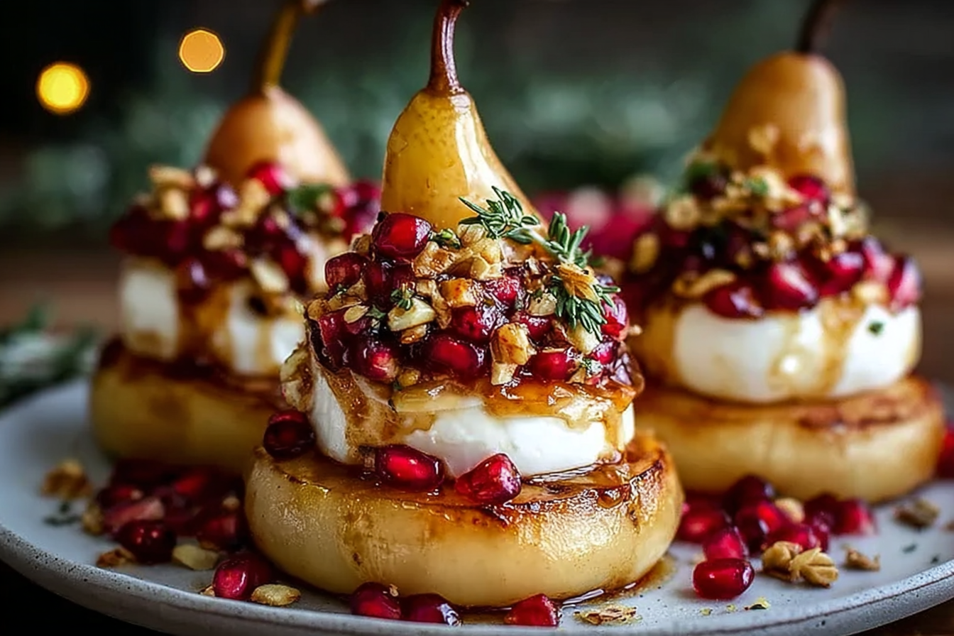 Golden Caramelized Pear Burrata Towers
