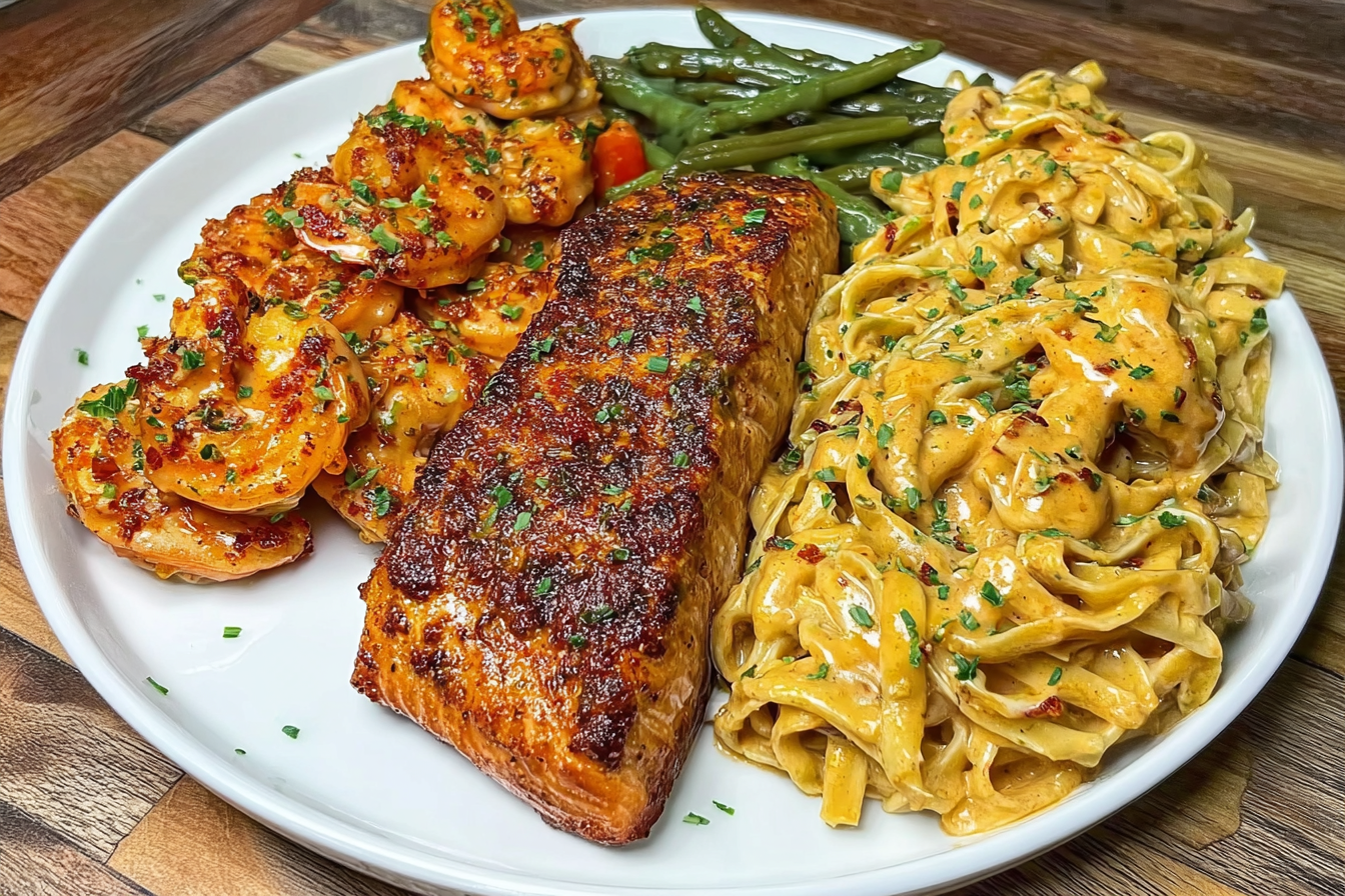 Easy Salmon Cajun Shrimp Alfredo