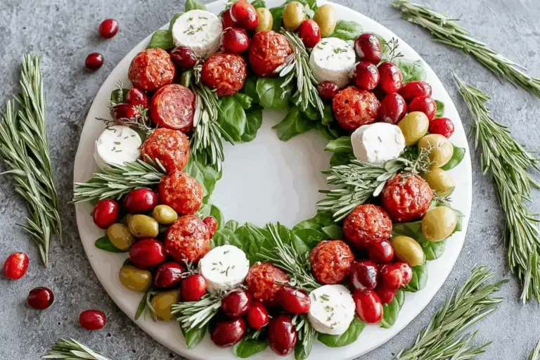 Christmas Wreath with Cranberry-Coated Goat Cheese Balls
