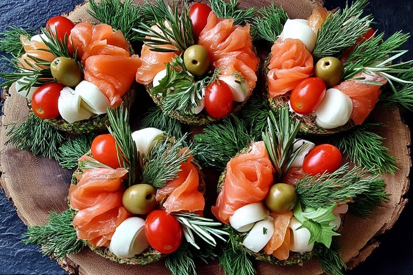 Festive Mini Christmas Wreath with Smoked Salmon