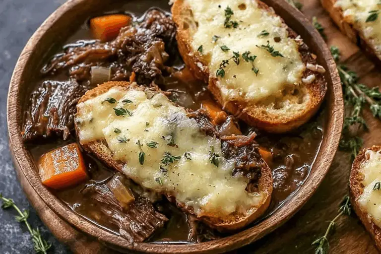 Rich and Tender French Onion Short Ribs with Gruyere Cheese Toast
