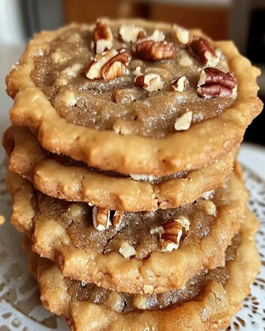 Freshly baked pecan pie cookies with gooey caramel centers and crunchy pecans on top