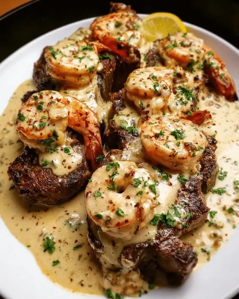 Steak With Creamy Garlic Shrimp A Decadent Surf Turf Delight