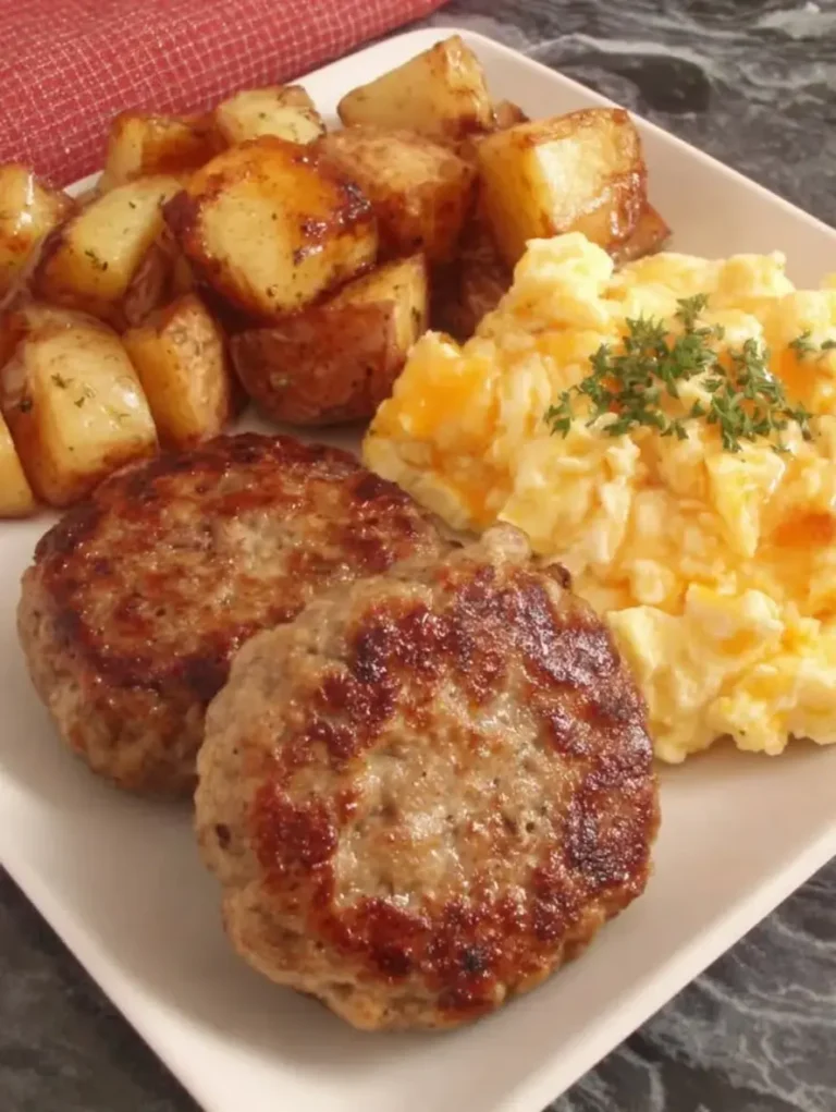 Juicy Country-Style Sausage Patties with Eggs and Potatoes