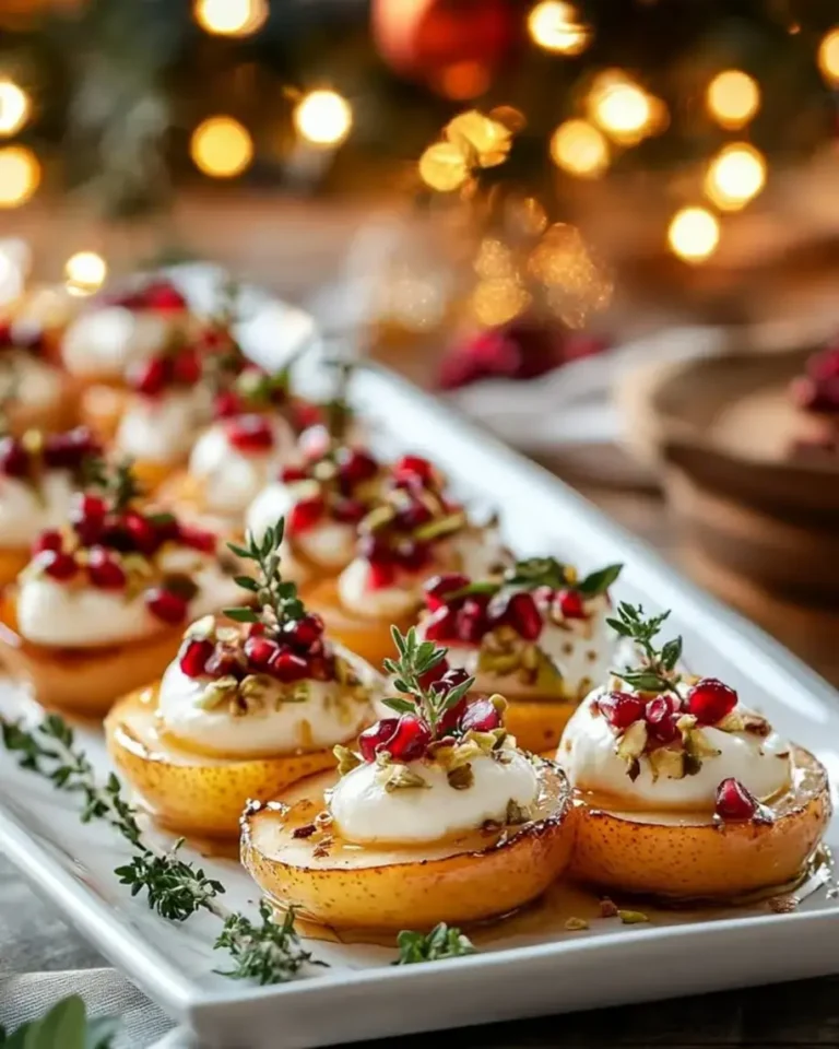 Caramelized Pear Burrata Bites with Pomegranate Crunch