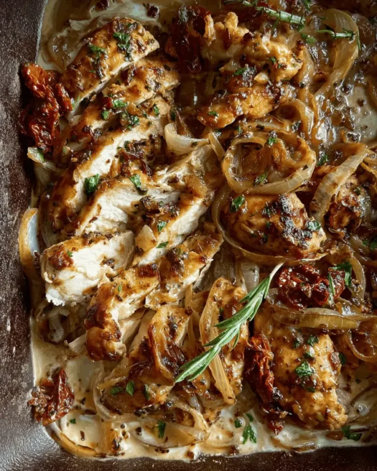 Creamy Balsamic Chicken with Roasted Onions and Sun Dried Tomatoes