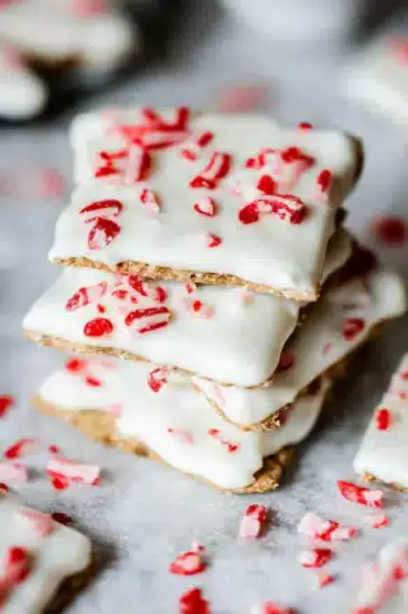 Stacked view of Holiday Peppermint White Chocolate Crackers ready for gifting