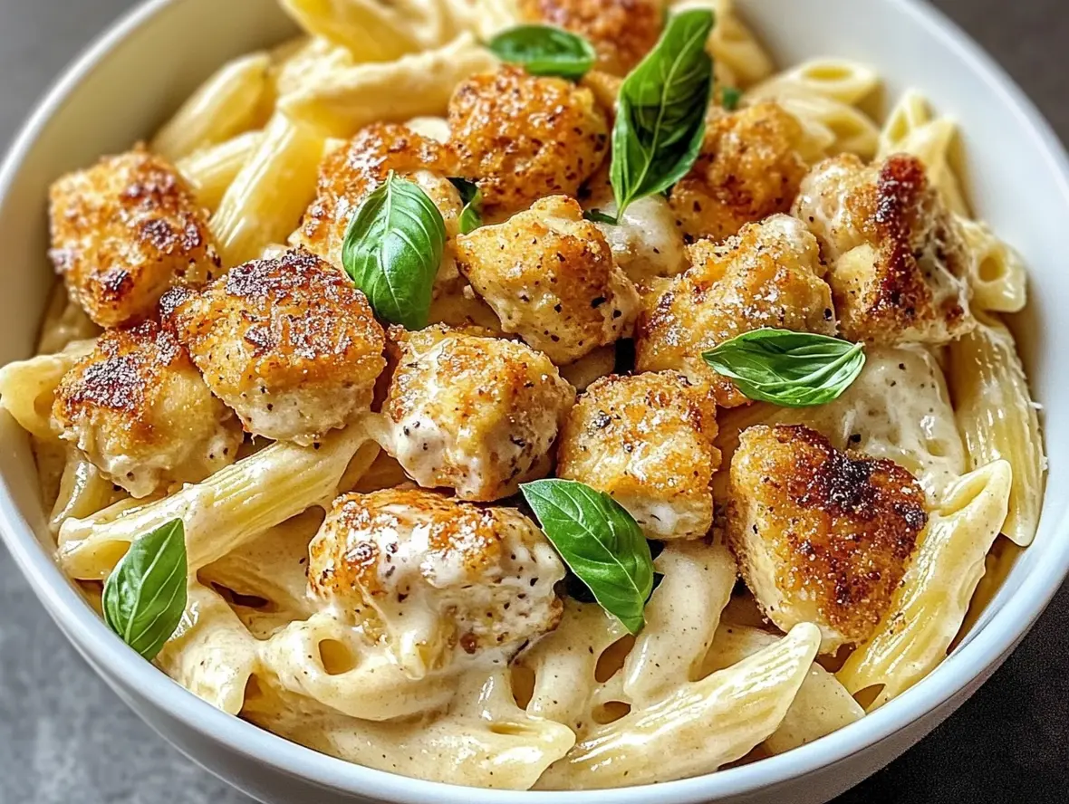 Creamy Parmesan Pasta with Garlic Butter Chicken Bites