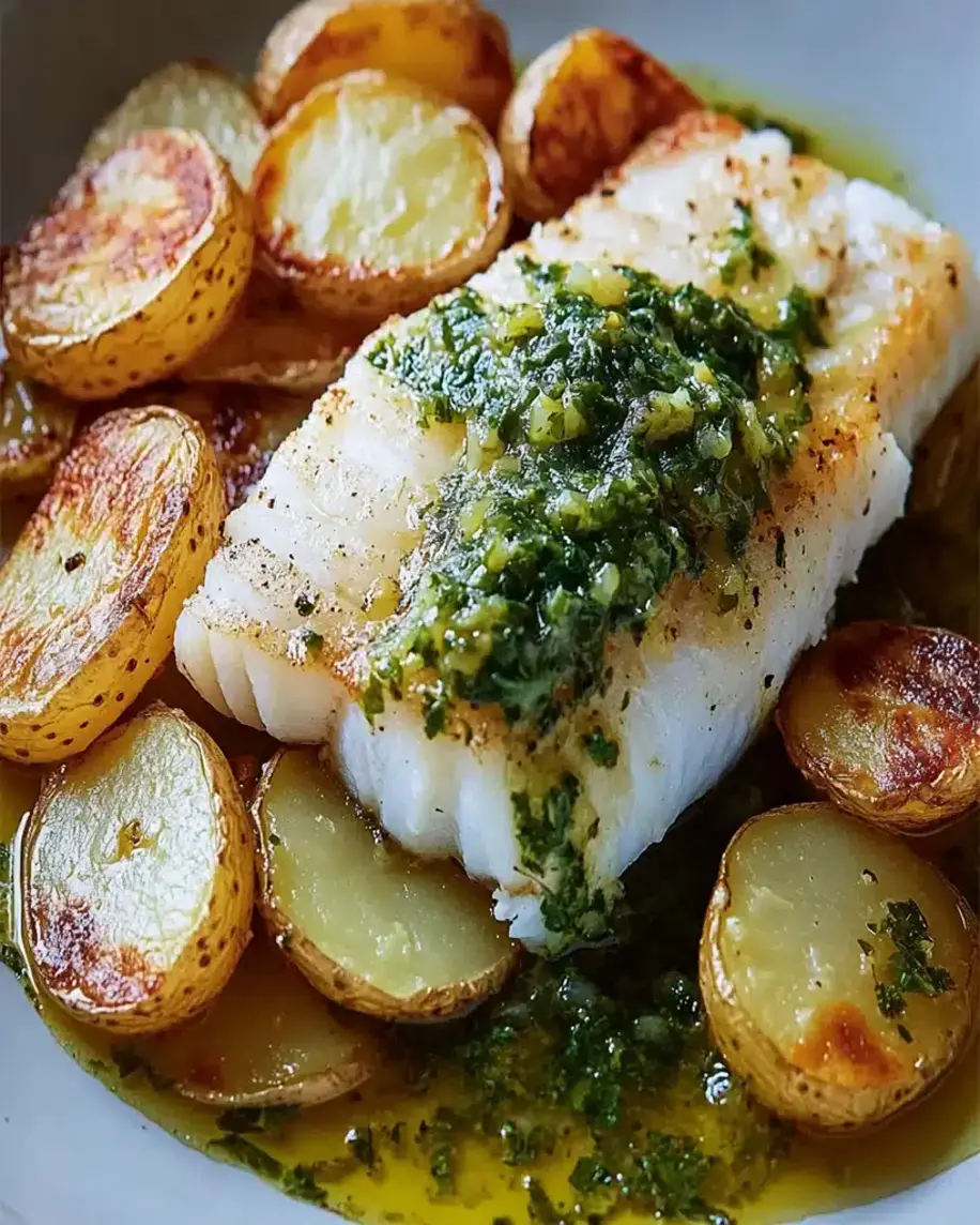 Delicious plated Cod with Potatoes and Salsa Verde, showcasing Basque flavors