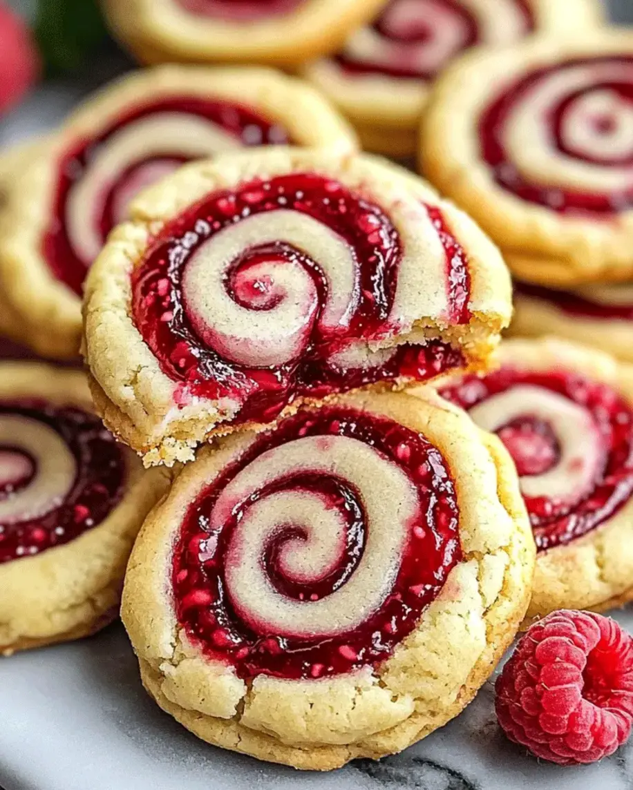 Close-up of Raspberry Swirl Shortbread Cookies cooling on a wire rack, highlighting the buttery texture and colorful raspberry patterns.