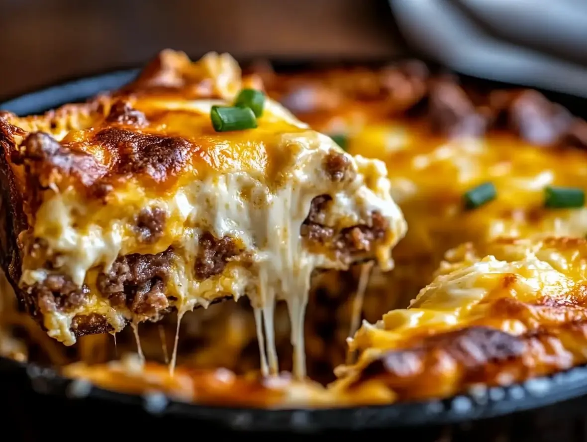 Sliced Classic Egg Casserole fresh from the oven, golden and inviting