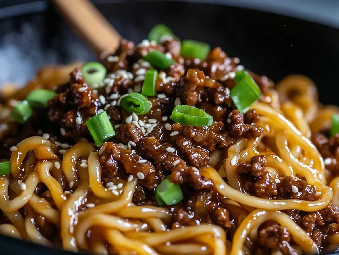 Mongolian Ground Beef Noodles cooking process