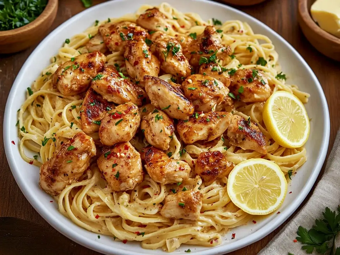 Delicious Cowboy Butter Chicken Linguine dish ready to serve