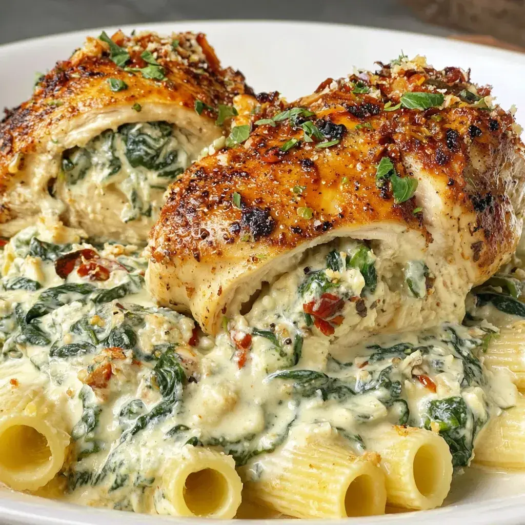 Stuffed Chicken Spinach Rigatoni finished dish image