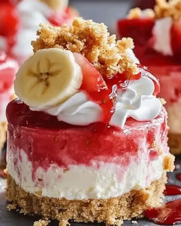 Easy No-Bake Mini Strawberry Banana Cheesecakes! 🥄