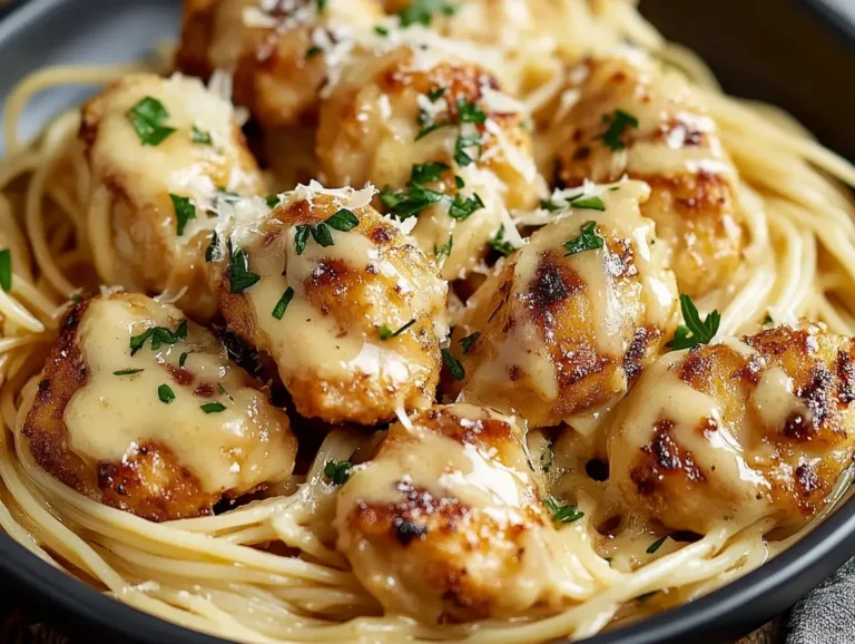 Creamy Parmesan Pasta with Garlic Butter Chicken Bites