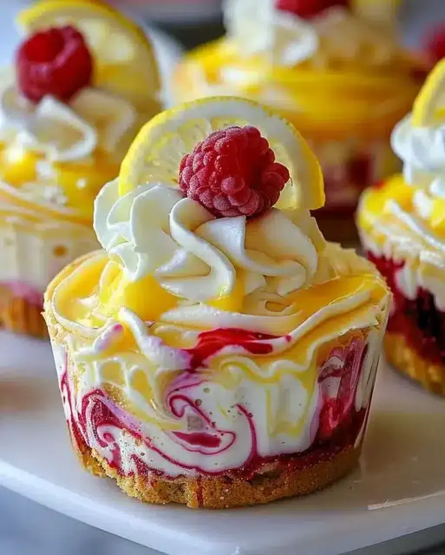Finished Luscious Lemon Raspberry Swirl Cheesecake Cups ready to serve