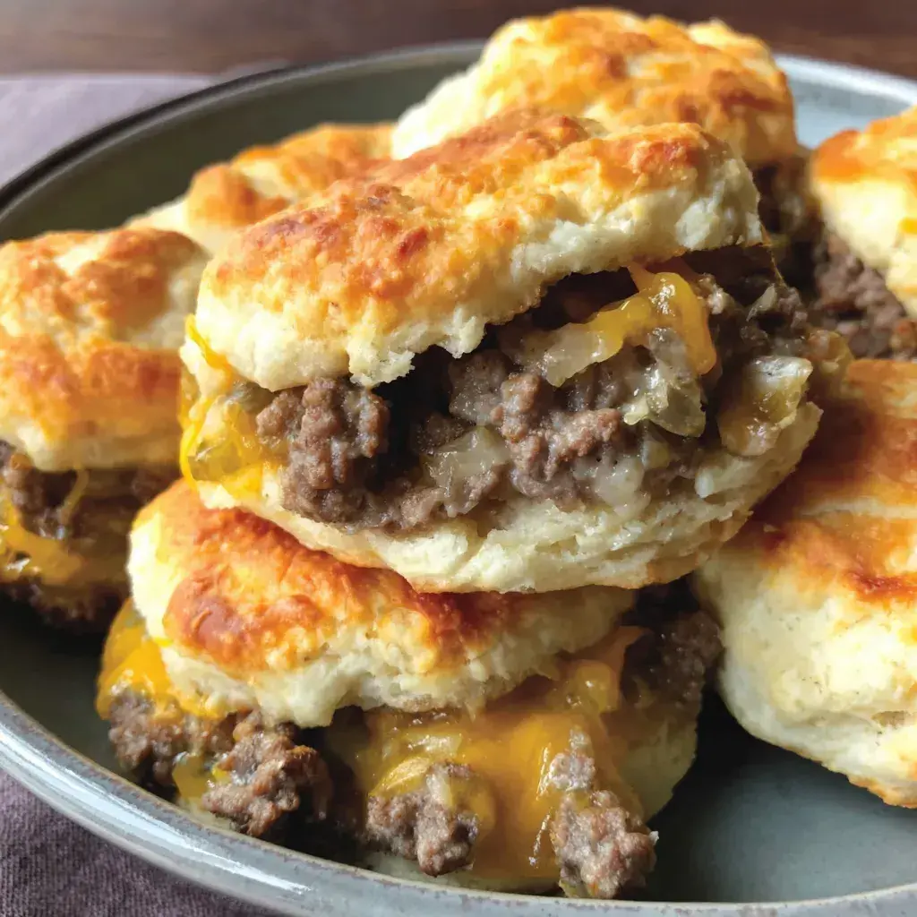 Baked Cheeseburger Biscuit Bake with golden biscuits and melted cheese