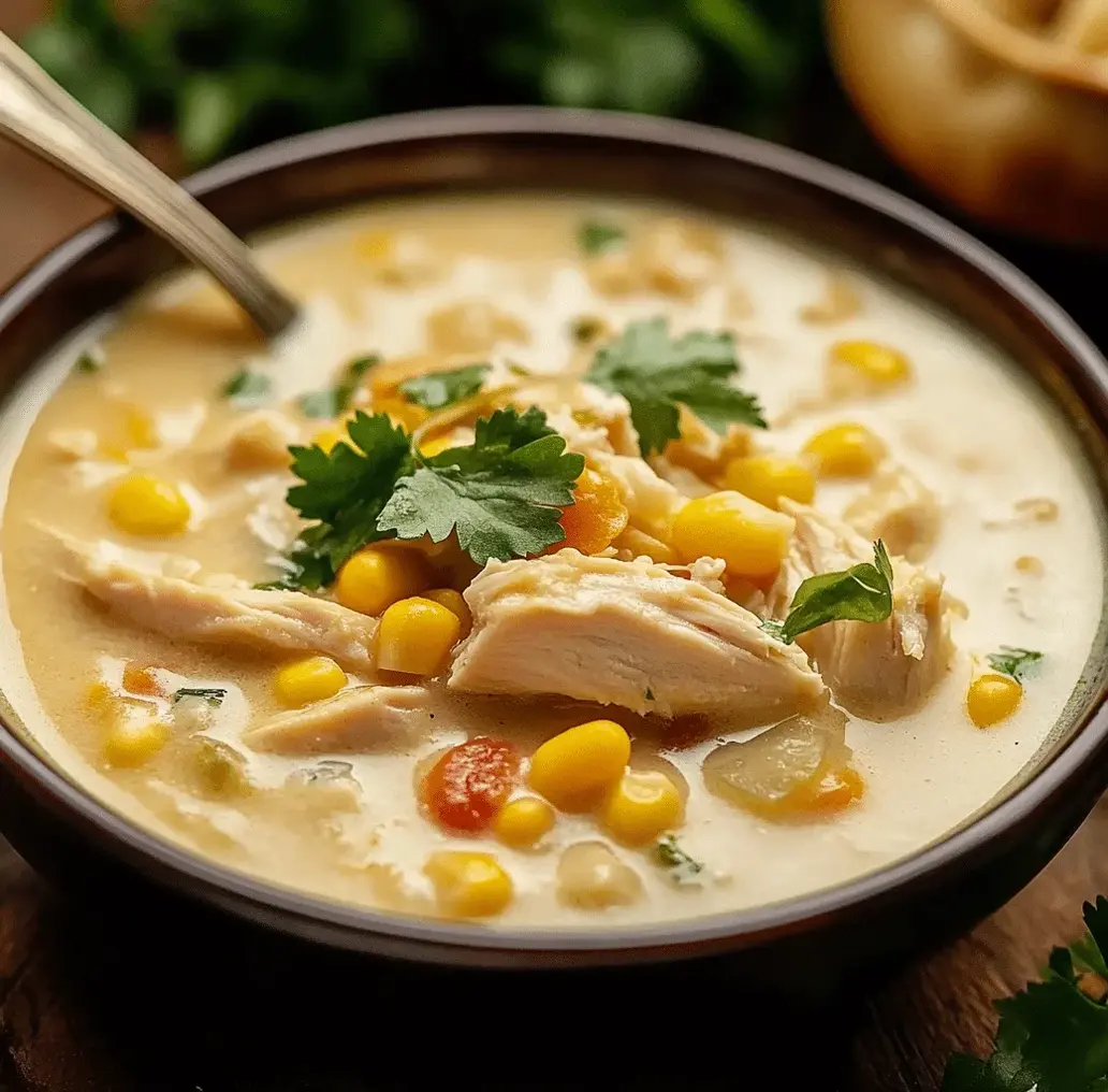 Ingredients laid out on a wooden countertop for making creamy white chicken chili, including chicken, beans, and spices