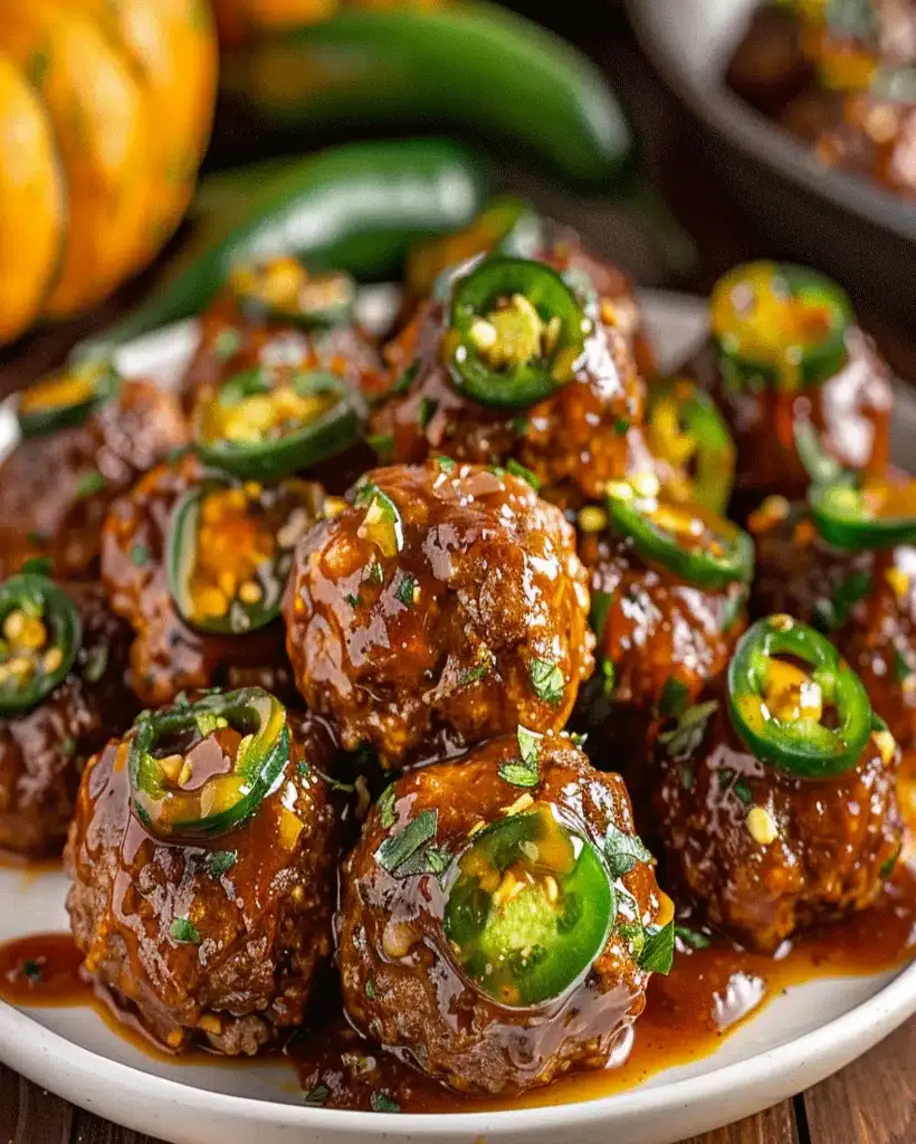 Close-up of Spicy Pumpkin BBQ Meatballs served with garnishes, highlighting the juicy interior and aromatic steam.