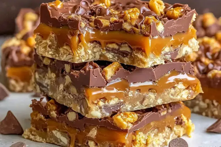 Gooey Caramel Chocolate Crunch Bars