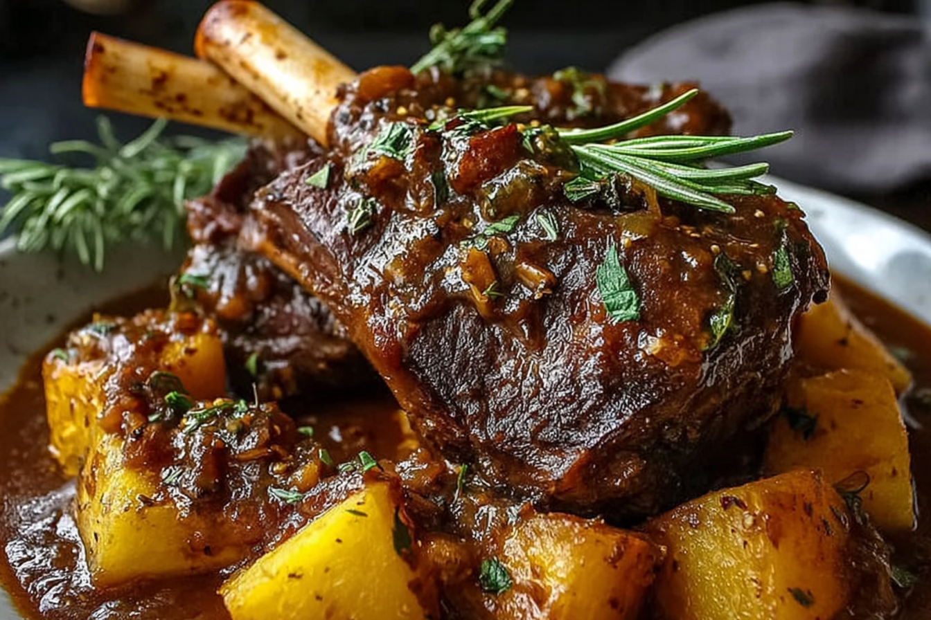 Fall-Off-the-Bone Lamb Shanks in Red Wine Gravy with Golden Roast Pumpkin