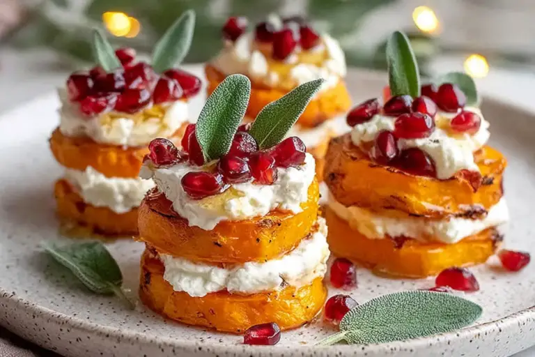 Sweet Potato Ricotta Towers with Pomegranate Seeds and Sage Honey