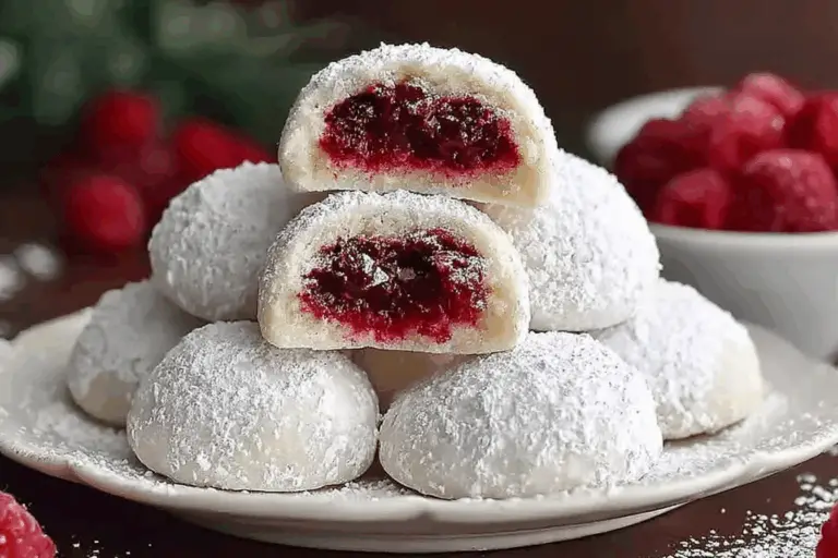 Raspberry-Filled Almond Snow Cookies