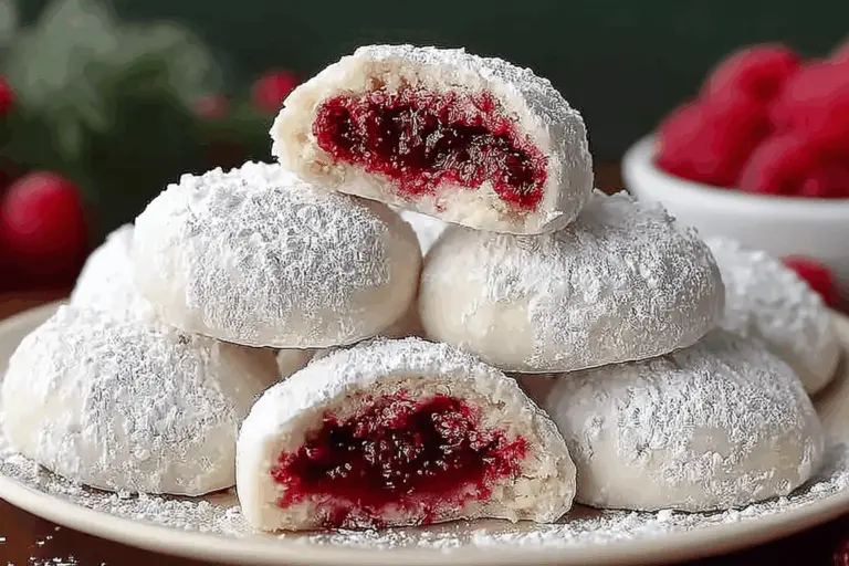Raspberry-Filled Almond Snow Cookies