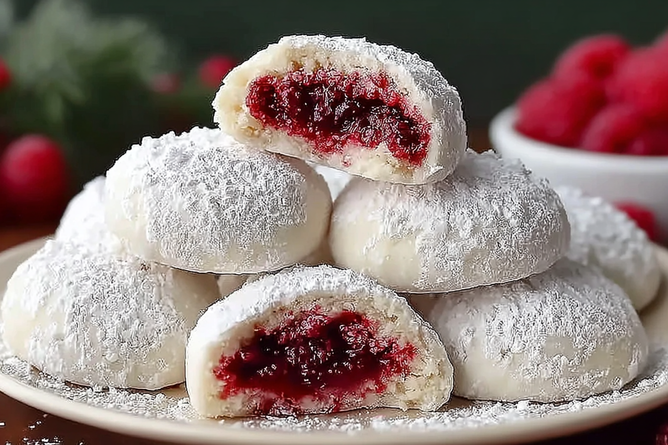Raspberry-Filled Almond Snow Cookies