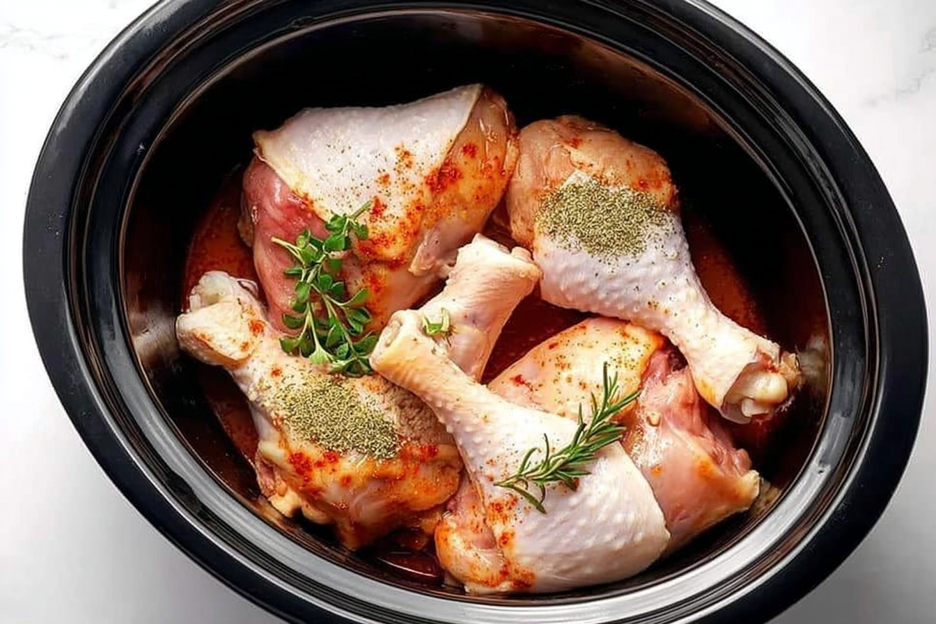 Put raw chicken drumsticks in a slow cooker with these 3 ingredients