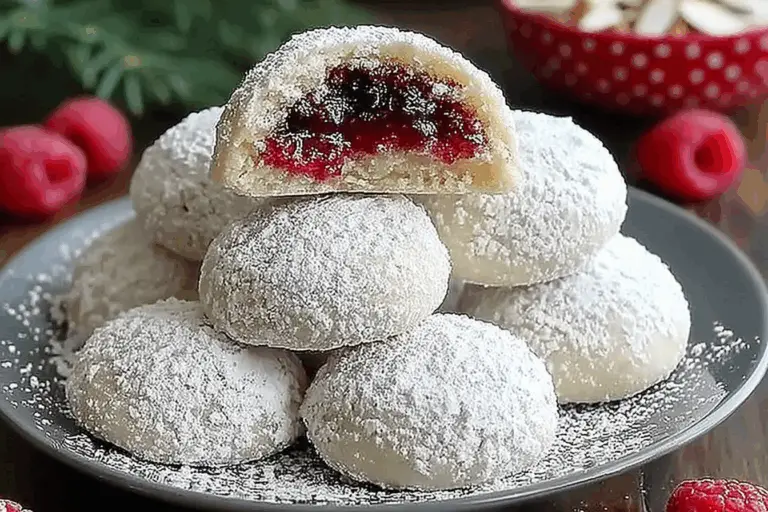 Raspberry-Filled Almond Snow Cookies