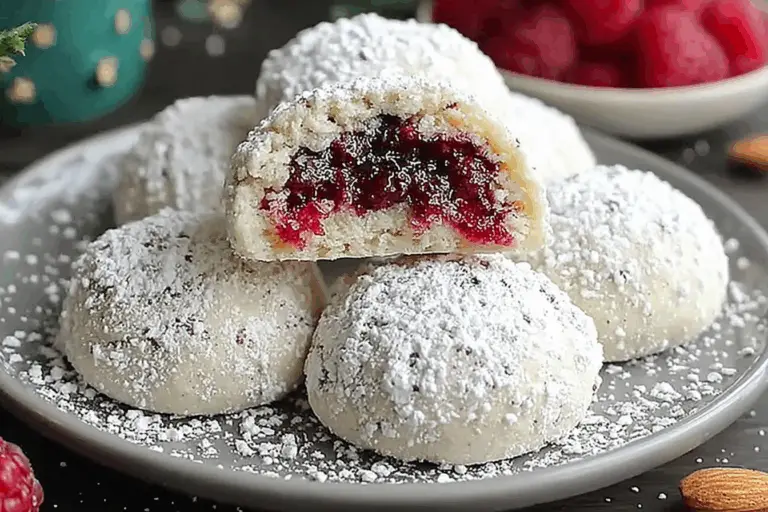 Raspberry-Filled Almond Snow Cookies
