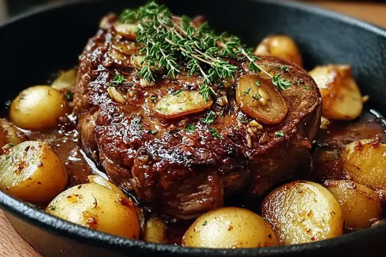 Fall-Apart Lamb Shoulder Glazed with Garlic, Honey Roasted Pears